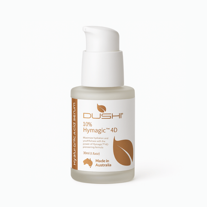 Dushi HA Serum with 10% Hymagic™ 4D – lightweight, highly moisturising formula that reduces fine lines, boosts hydration by 16%, and protects skin from environmental stress