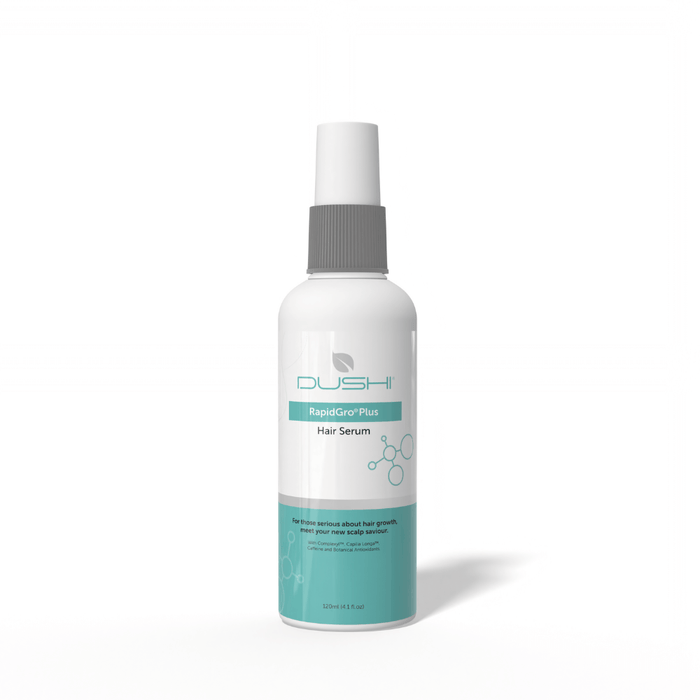 Dushi hair serum bottle on a white background